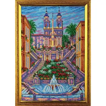 

Set for embroidery. "Rainbow beads" with printed pattern No. 08b-273 "Spanish staircase. Rome "26x33 cm
