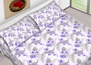 

Full Queen size cotton bed sheets Dis. Tropical lilac pattern C.N.