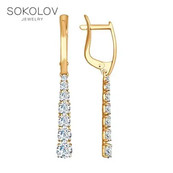 

Drop Earrings with stones long Sokolov in Gold with cubic zirconia fashion jewelry gold 585 women's male, long earrings
