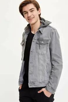 

DeFacto Man's Grey Denim Jacket Men's Casual Hooded Denim Coats Men's Denim Jackets Denim Top Coats-M4868AZ20SM