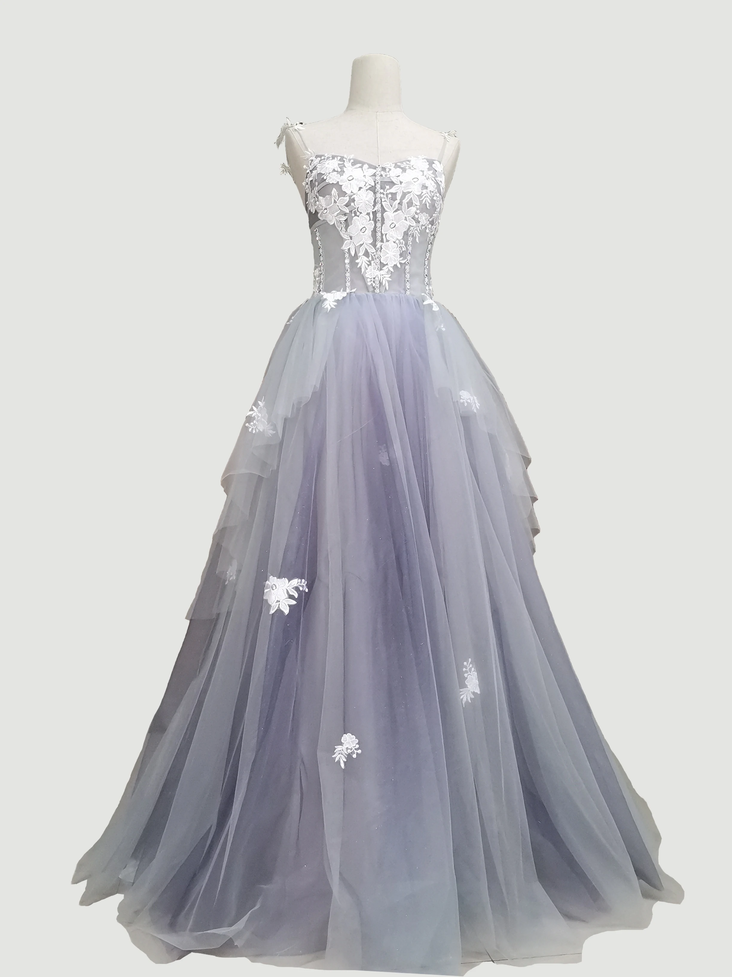 A-line Illusion neck Floor-length Tulle Evening Dress with Allpique |