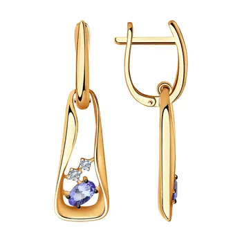 

Sokolov gold drop earrings with stones with diamonds and tanzanites, fashion jewelry, 585, women's male, long earrings