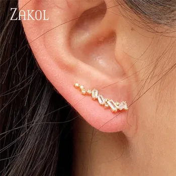 

ZAKOL Baguette Zirconia Crystal Stud Earrings for Women Shiny Leaf CZ Stone Bridal Wedding Jewelry FSEP2493