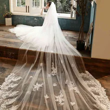 Свадебные вуали два слоя кружева тюль Обрезанные края Классическая Фата невесты