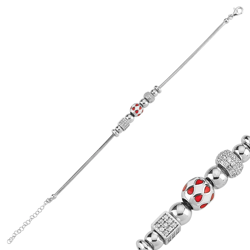

Silver 925 Sterling Zircon Cubic Zirconia and Cabochons Moving & Dangle Drop Pattern Bracelet