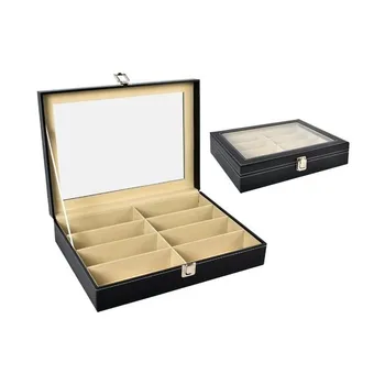 

Watch case many compartments glasses imitation leather watch cushions black various patterns 8512