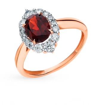 

Gold ring with cubic zirconia and Garnet sunlight sample 585