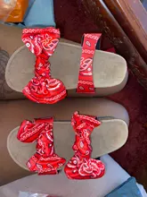 Bandana deslizante para mujer, sandalias con lazo de vaca, desteñido, grafiti, Flast, calzado plano, venta al por mayor, 2020