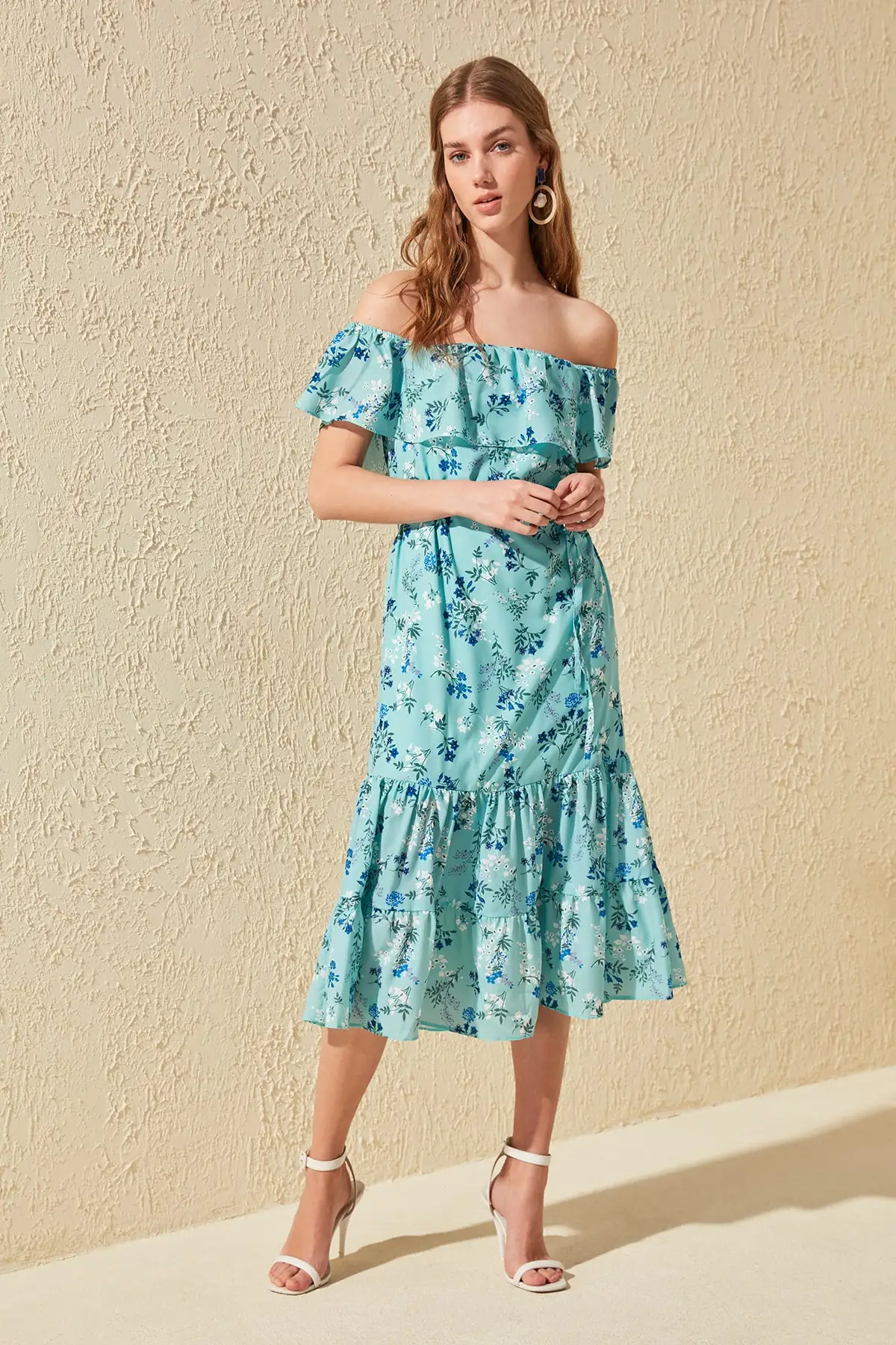 Платье с цветком мятного цвета TWOSS19FG0083|Платья| |