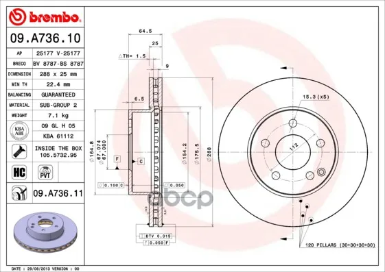 Диск Тормозной Передн Mercedes-Benz: C Class 07-, C Class T-Model 07- Brembo арт. 09.A736.11