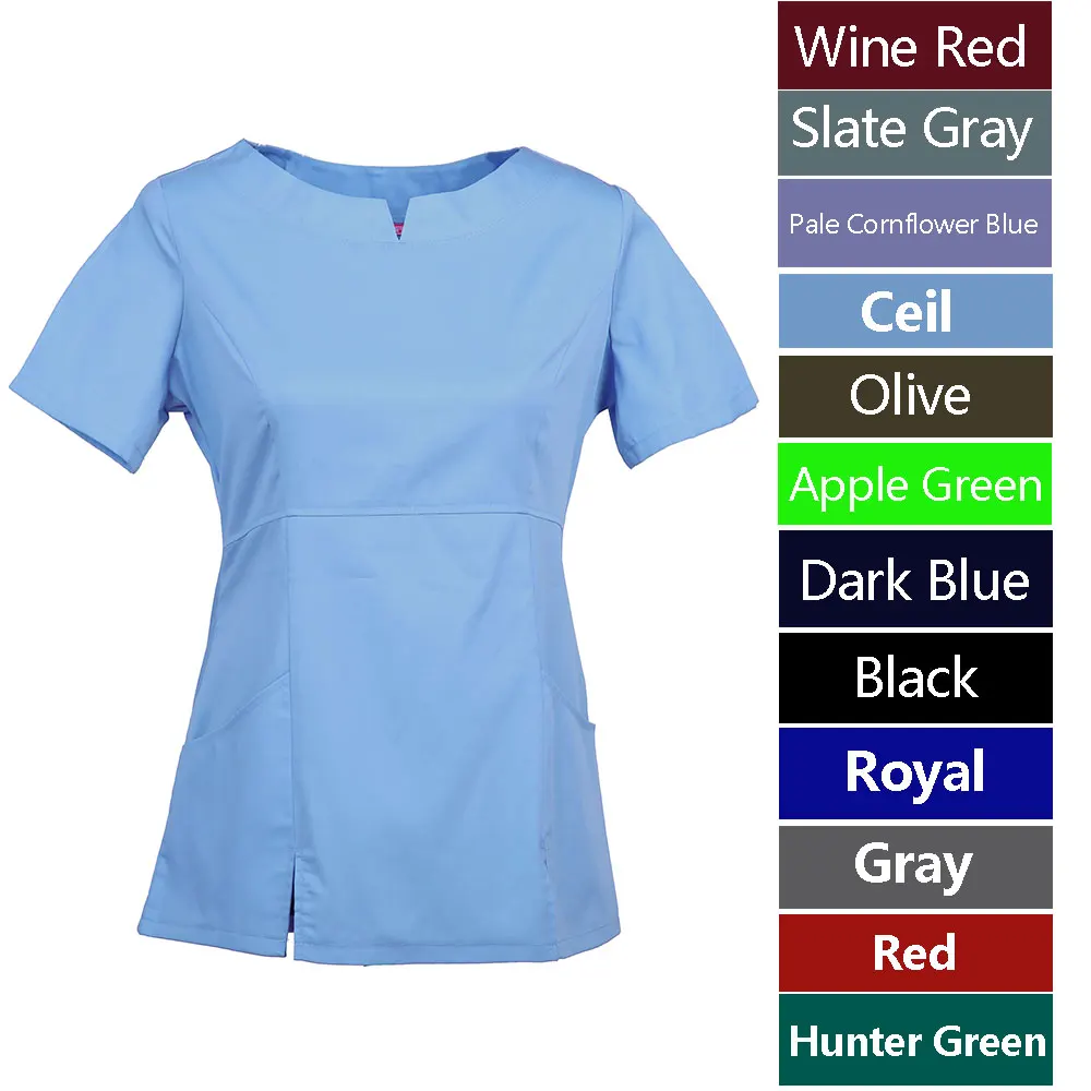 Medical Scrubs Women's Scrub Top Nursing Uniform Blouse Short Sleeve Rounded neckline Working Top with Pockets