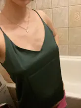 Top Women Tank-Tops Spaghetti-Strap White Cami Satin Silk Summer Camisole Basic V-Neck