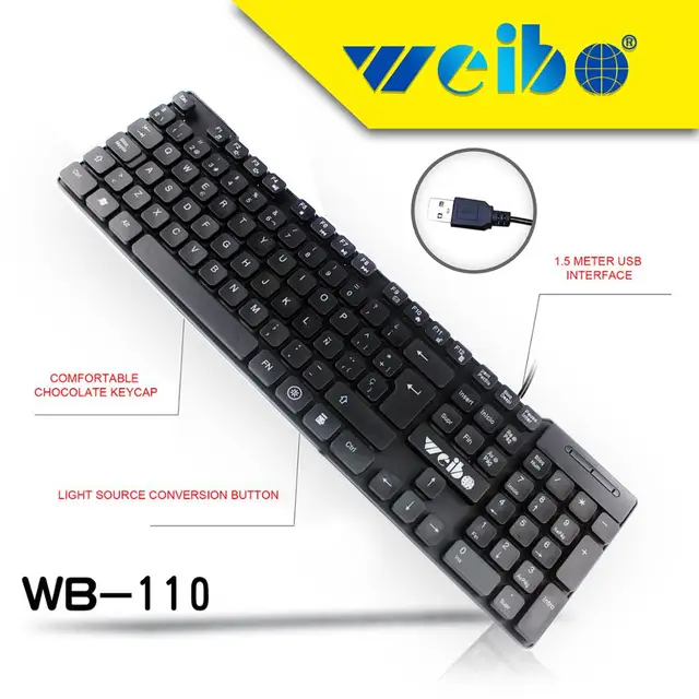 Weibo WB-110 Teclado Ordenador PC Español Backlight Gaming con Retro-Iluminación LED RGB Windows Linux Mac (Negro) 2