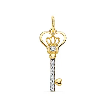

18k gold pendant two-color 20mm. Key zircons [AB8831]