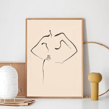 

Abstract Woman Body Fine Line Drawing Art Print Boho Wall Art Canvas Painting Neutral Wall Picture Scandinavian Style Home Decor