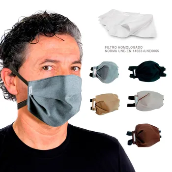 

BASIC MEN PACK 5 reusable washable masks 3 layers + 5 filters approved plain colors double elastic fit