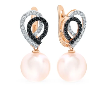 

Gold earrings with cubic zirconia and pearls sunlight sample 585