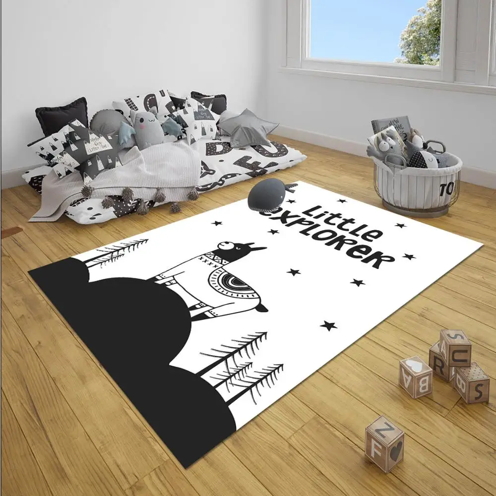 Черный, белый, маленький проводник, лама, Горный мальчик, 3d принт, Противоскользящий коврик из микрофибры, детские украшения для детской комнаты, коврик
