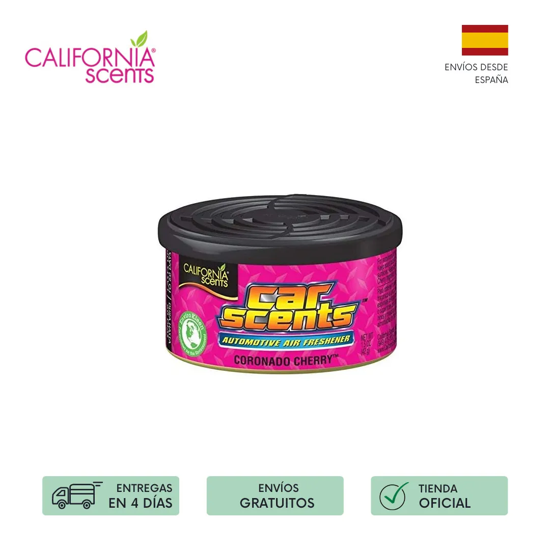 Pack de 2 latas California Car Scents: Ambientador de Coche con Fragancia.  Disfruta del Olor y las Esencias Coronado Cherry y Piruleta de Cereza.