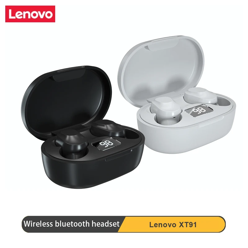 Lenovo auriculares inalámbricos XT91, audífonos TWS con Bluetooth, reducción de ruido, Control táctil, pantalla de alimentación y micrófono - Super Ofertas