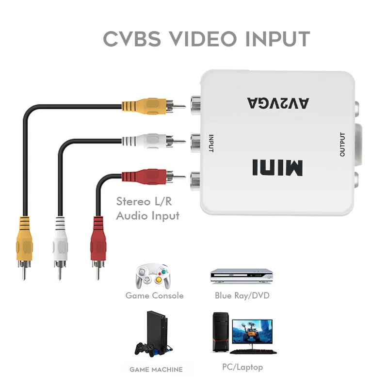 BSLIUFANG Mini RCA To VGA Converter AV2VGA VGA2AV Conversor with 3.5mm Audio VGA Video Converter For PC to TV Computer to TV