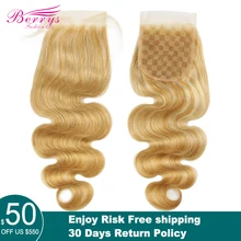 Объемная волна прозрачное кружевное закрытие 4X4 свободная часть с детскими волосами предварительно сорванные бразильские девственные волосы#22 цвет фортепиано для женщин