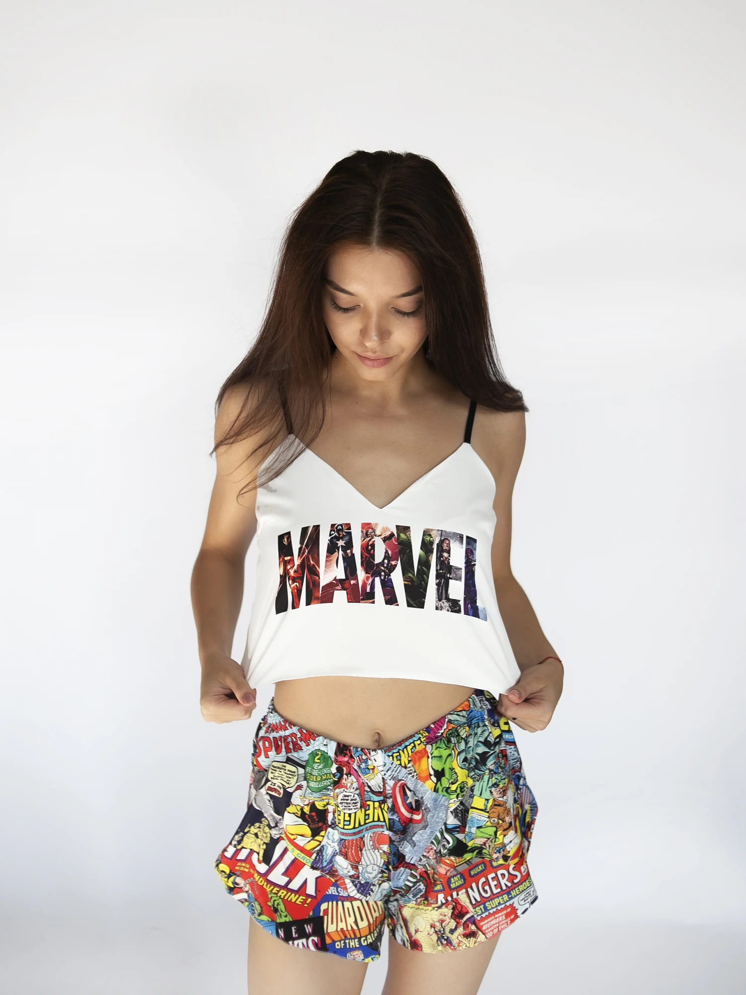 Conjunto de pijamas de satén para mujer, ropa interior sexy de Marvel Seda brillante para el hogar, pantalones cortos, ropa de dormir - AliExpress Ropa y ropa de dormir