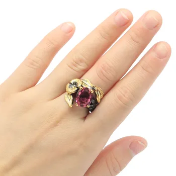 

22x20mm Sublime Antique Vintage Created Pink Morganite Gift For Ladies Black Gold Silver Rings