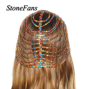 

Stonefans Boho Handmade Colorful Rhinestone Headband Chain for Women Bling Crystal Bridal Head Chain Indian Wedding Jewelry