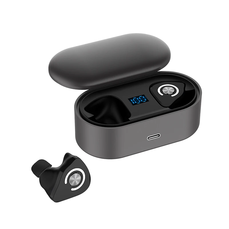 Тип-c 5,0 наушники Bluetooth наушники беспроводные наушники TWS гарнитура стерео наушники спортивные Bloototh светодиодный дисплей с микрофоном - Цвет: Black