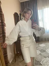 Blusa con manga de linterna para mujer, camisa holgada con botones a la moda para primavera y otoño, Color liso