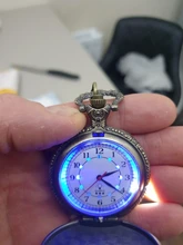 Collar de Flash Led azul luminoso, reloj Vintage único de bronce/plata/oro, motor locomotor, reloj de bolsillo de cuarzo noctilucente