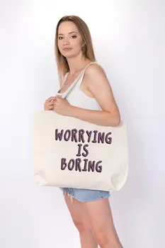 

Angemiel Bag Large Worriying Is Boring Shopping Beach Tote Bag