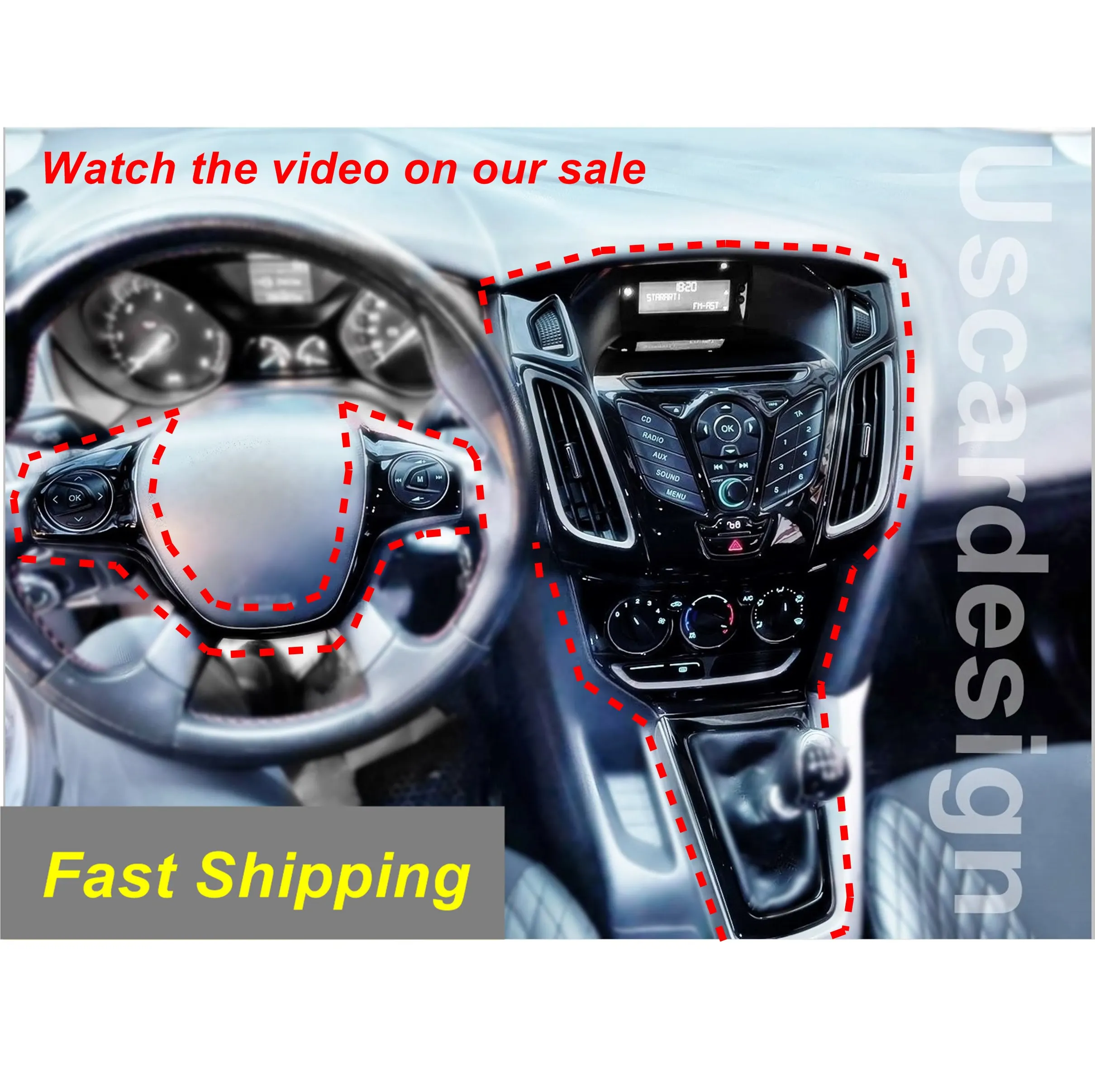 Per 2010 - 2014 Ford Focus Full (Cruscotto Porte) Cornici Decorative Piano Nero/Fibra Di Carbonio/Argento Lucido/Rosso