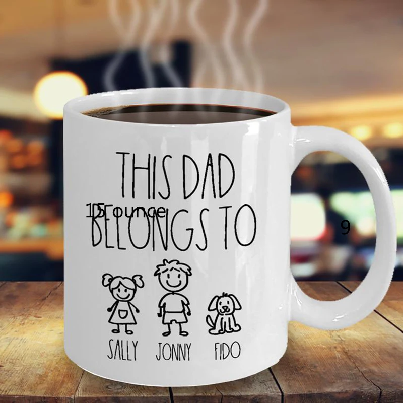 Personalized Dad Mug, This Dad Belongs To, Stick Figure Family, Funny Dad Gift, Funny Dad Coffee