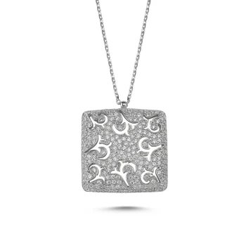 

KUTAYDAN Openwork Pattern Zircon Cubic Zirconia Square Ghost Pendant 925 Sterling Silver