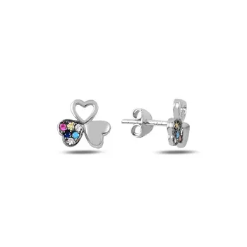 

Angemiel 925 Sterling Silver Mixed Color Zircon Cubic Zirconia Clover Earrings-Rhodium Plated