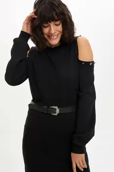 

DeFacto Fashion Ladies O-neck Sexy Skinny Short Dress Female Off-Shoulder Slim Short Casual Belt Dresses Women - L8864AZ19WN