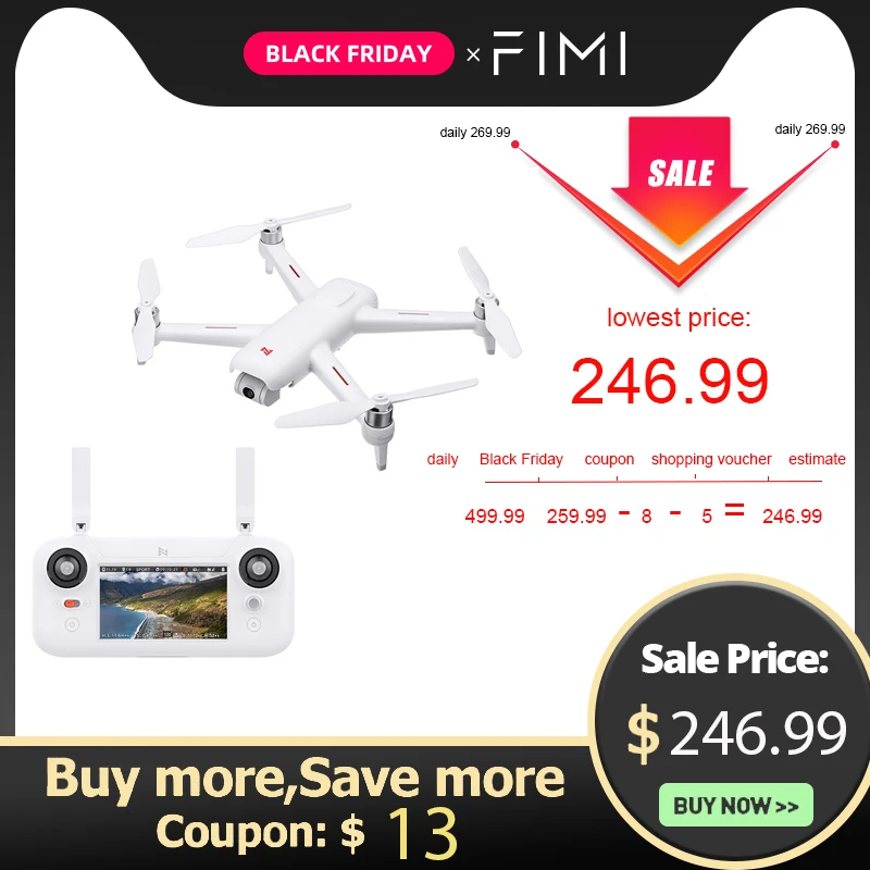 Tanie FIMI A3 kamera drona 5.8G GPS A3 Drone 1KM FPV 25 min 2 osi Gimbal 1080P kamera zdalnie sterowany quadcopter samolot drone zestaw akcesoriów