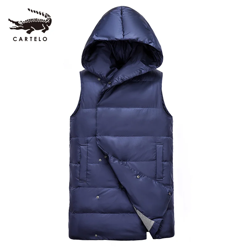 Мужской осенне-зимний хлопковый жилет с капюшоном, теплая хлопковая куртка, удлиненная отборная хлопковая одежда для мужчин, 9521 Cartelo, новинка - Цвет: Deep Blue