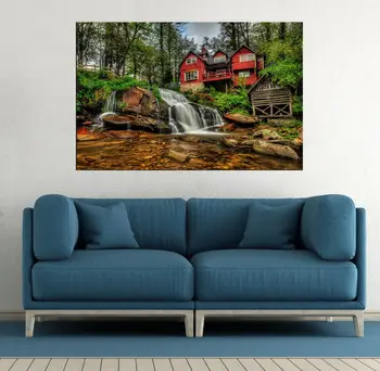 

Waterfall Scenic Log Home Canvas Print