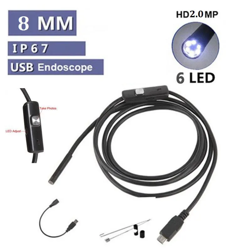

3.5M 8MM USB Endoscope for Android Borescope Inspection 6 LED Camera Scope OTG endoscope 2 million pixel