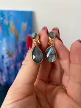 Pendientes con Clip de gota de agua geométricos para mujer, temperamento Simple japonés, piedra de cristal azul, sin Piercing, regalo para niña y mujer coreana