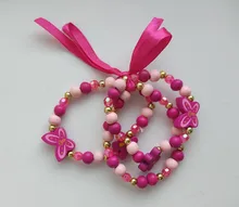 Pulsera de madera con perlas de imitación Multicolor de 12 estilos para niños, pulsera de moda para niñas, proveedor de decoración de joyería