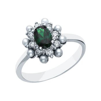 

Silver ring with imitation pearls and cubic zirconia sunlight sample 925