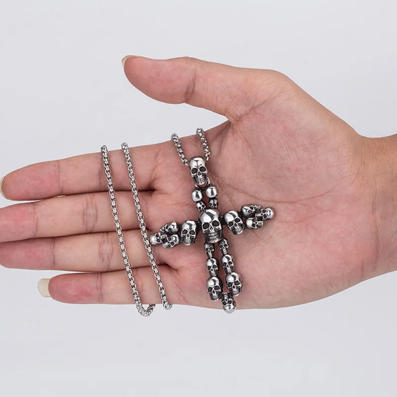 High Quality Cross Skull Stainless Steel Pendant Necklace For Men Gold Silver Color Gothic Male Jewelry Accessories Gift Party