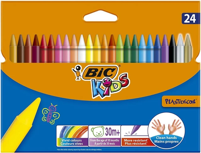 BIC Kids Plastidecor Colouring Crayons 24 Pack Suitable For Kids Aged 30  Months Do Stain Your Hands And Clothes More Durable Tha - AliExpress