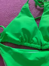 Hirigin-Bikini femenino fluorescente con cuello para atar nudo, traje de baño fluorescente con realce, cuello halter, cintura media, perfecto para playa