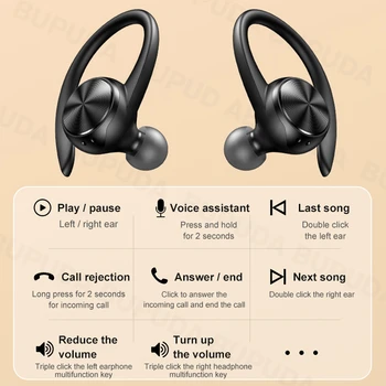 Sports Bluetooth Wireless Headphones with Mic IPX5 Waterproof Ear Hooks Bluetooth Earphones HiFi Stereo Music