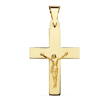

Cross Pendant 18k gold crucifix 34mm. Christ smooth flat stick rectangular-Customizable-RECORDING INCLUDED IN THE PRICE